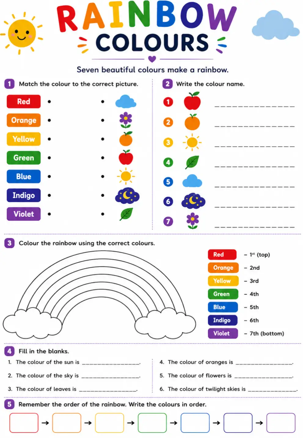 Rainbow Colours Worksheet