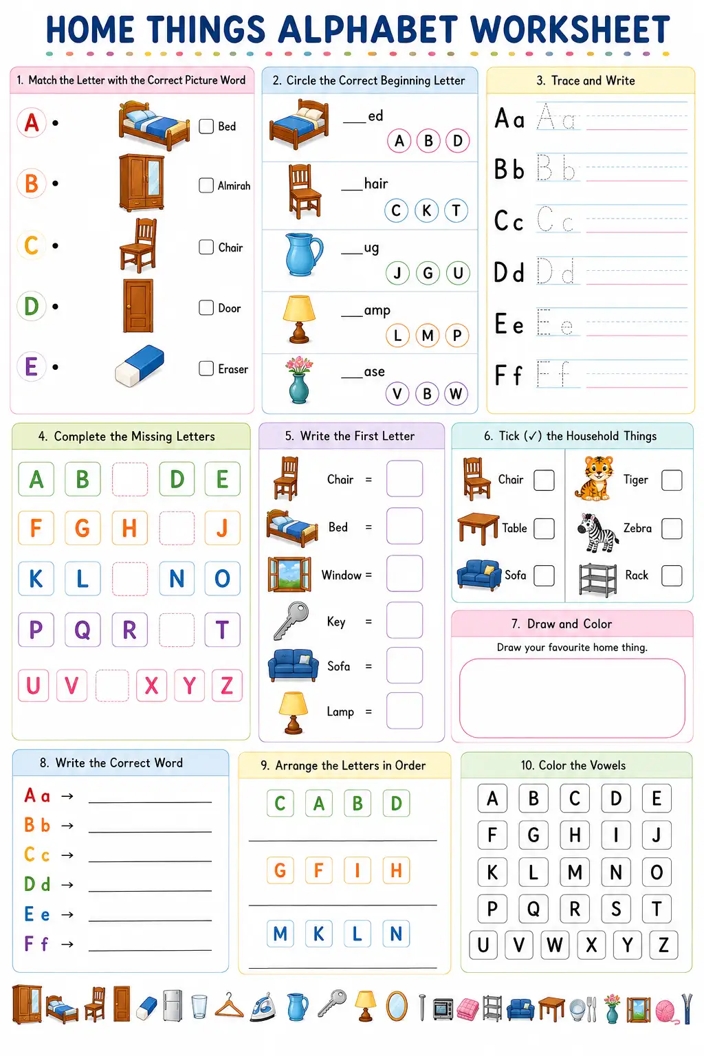 HOME THINGS ALPHABET WORKSHEET