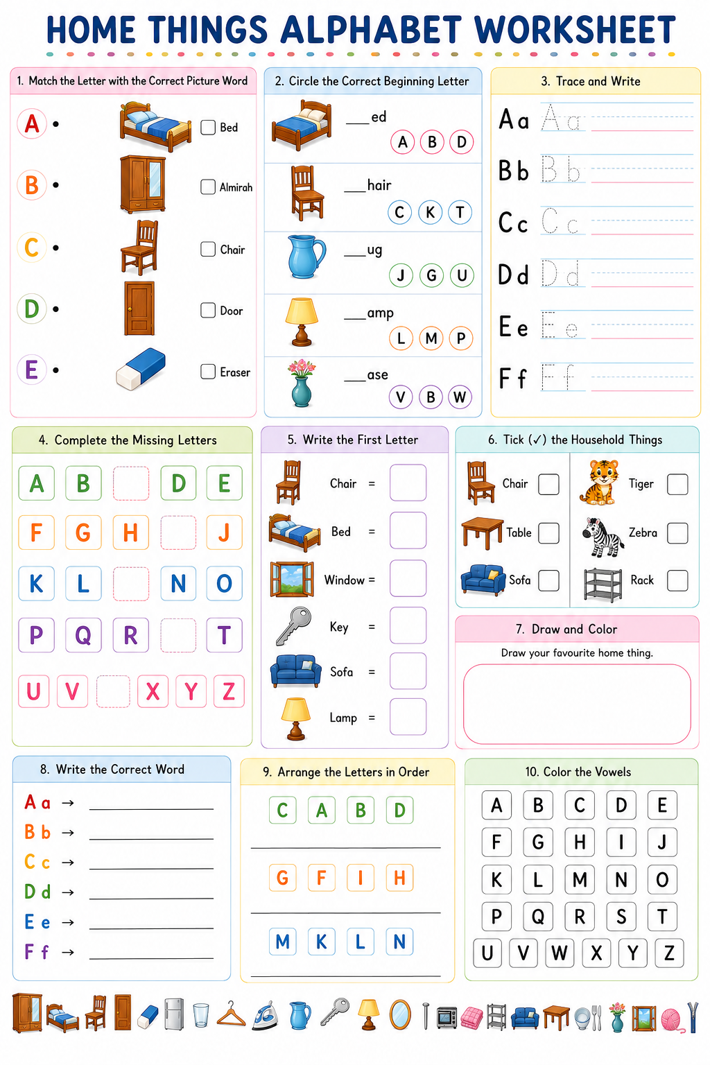 HOME THINGS ALPHABET WORKSHEET