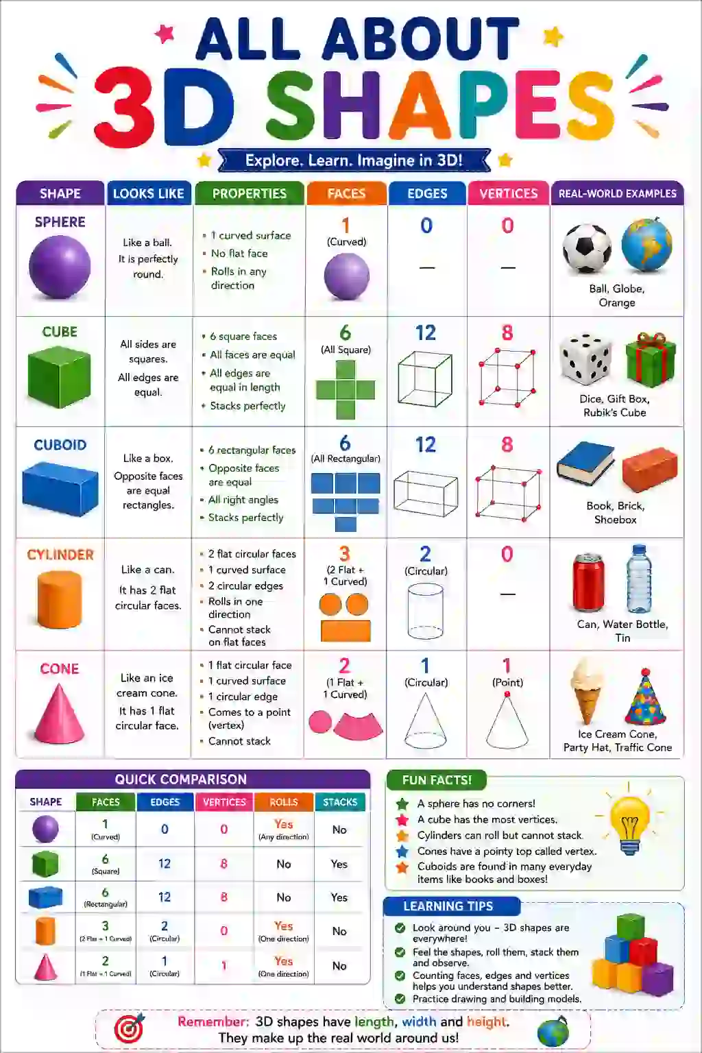 All About 3D Shapes Chart (Class 3)