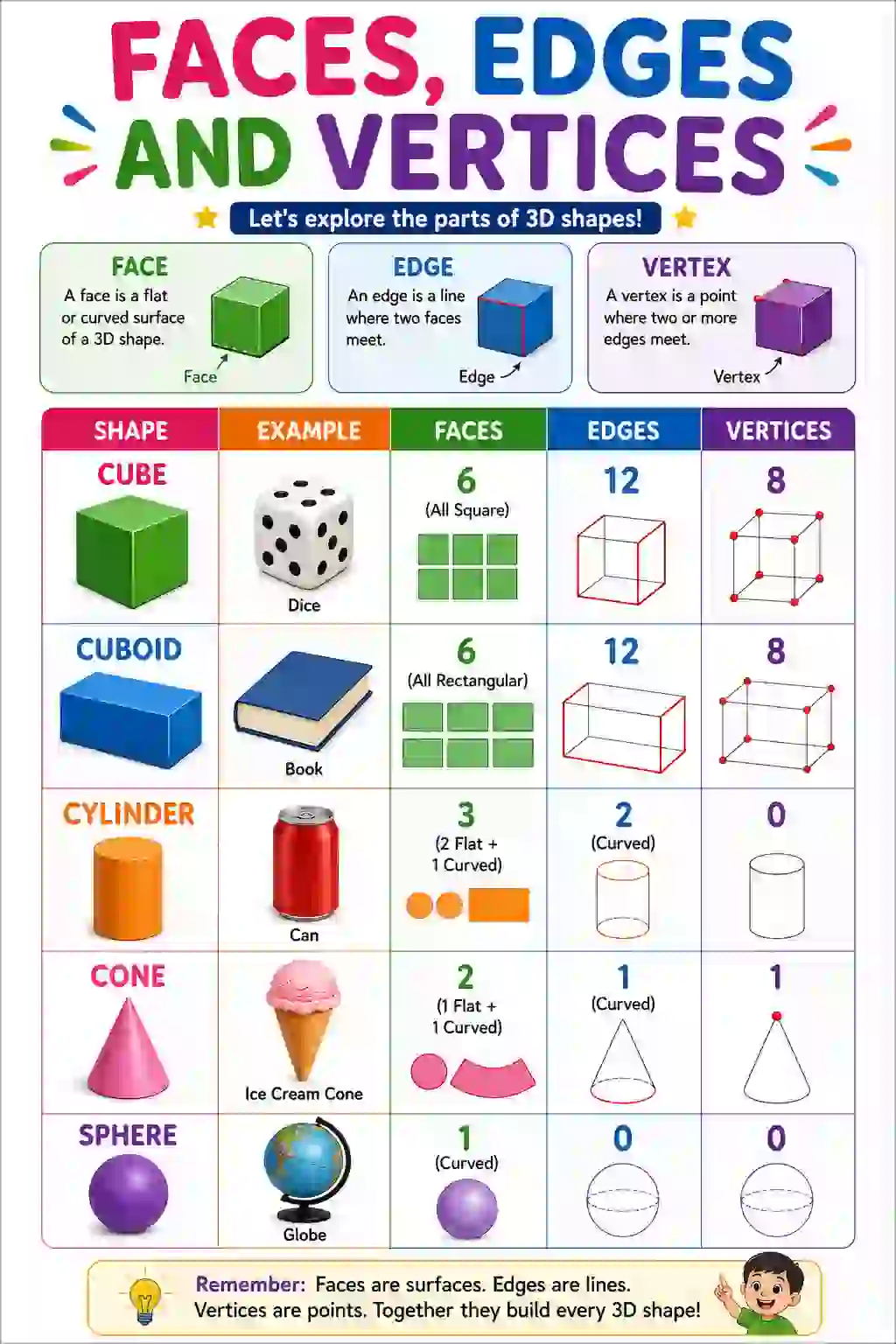 Faces, Edges and Vertices Chart (Class 3)
