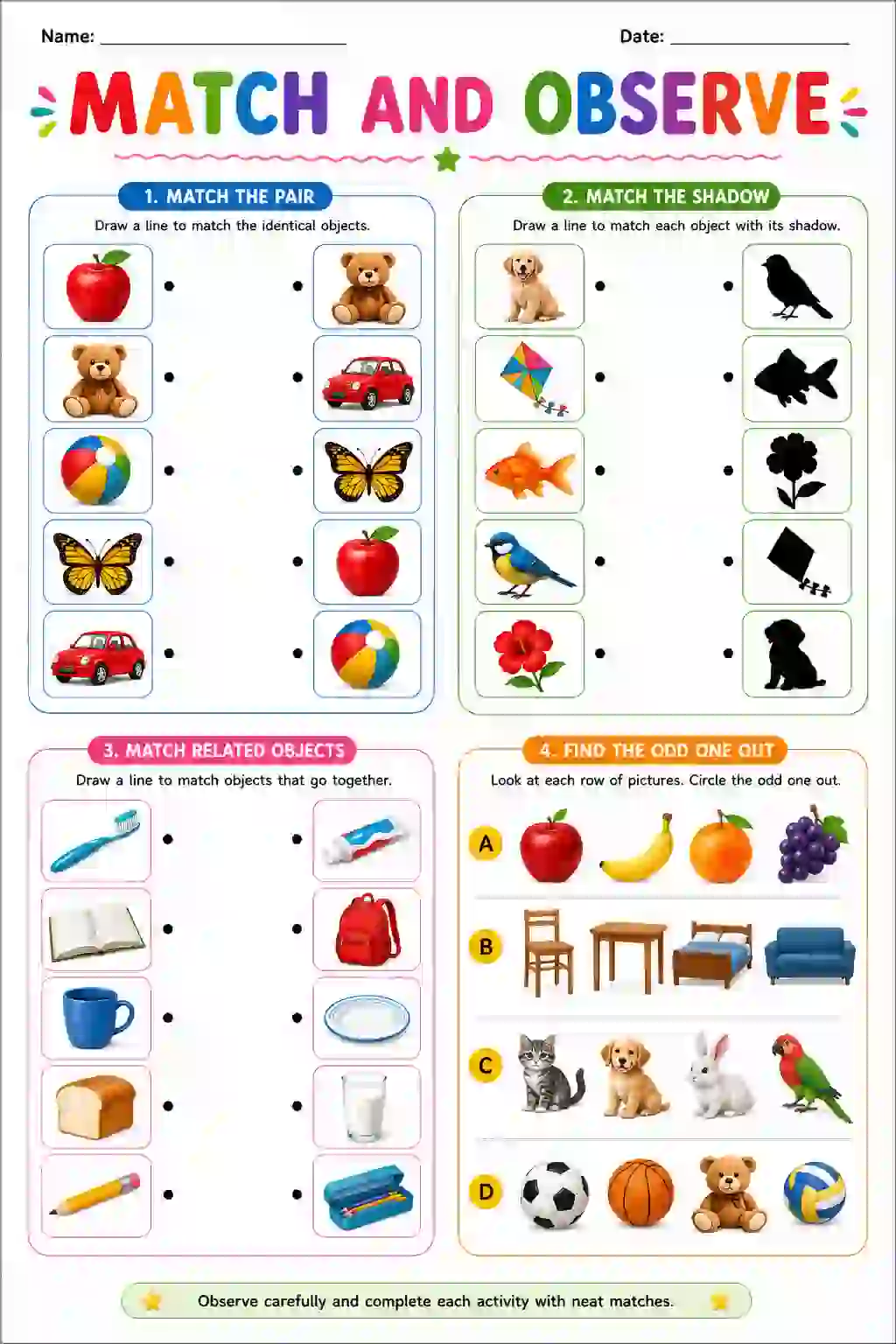 Match and Observe Worksheet (LKG)