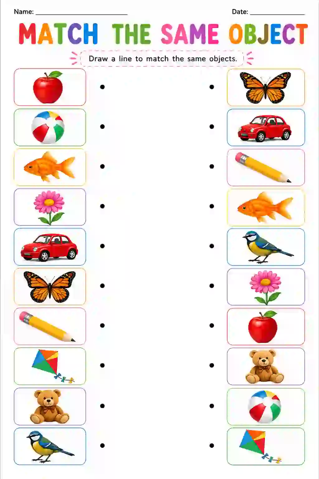 Match the Same Object Worksheet (Nursery)