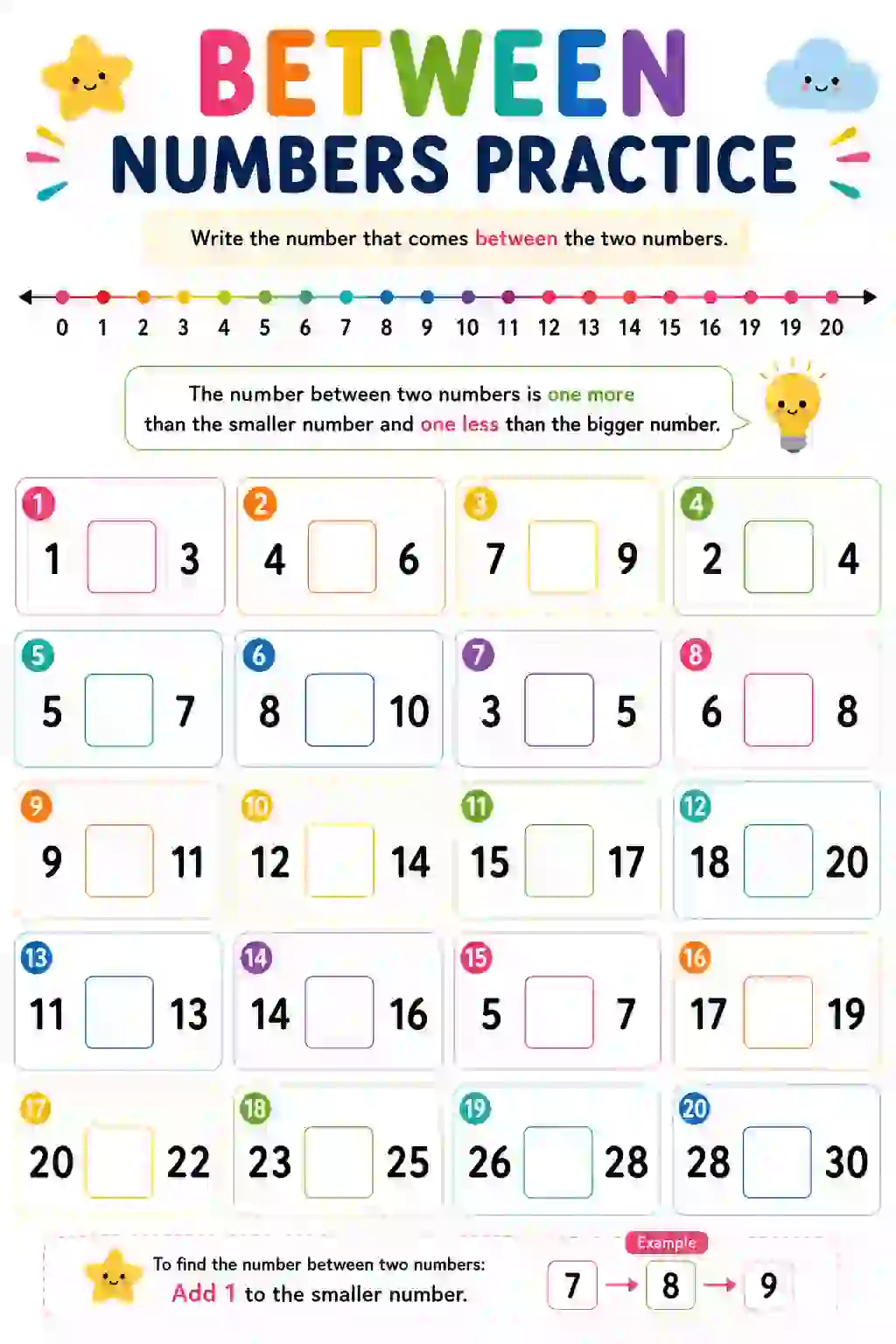 Between Numbers Practice Worksheet (Class 1)