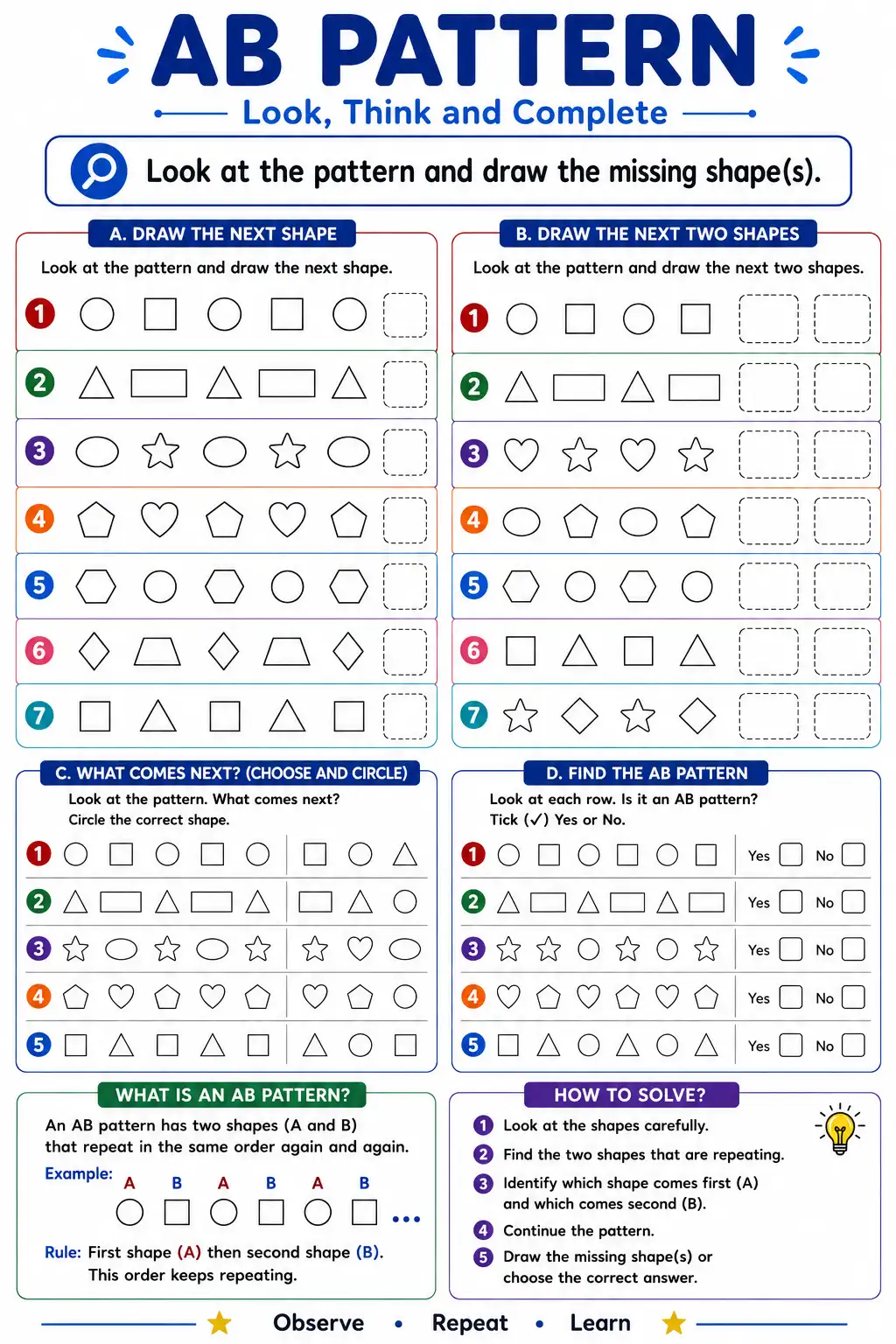 AB Pattern - Look, Think and Complete