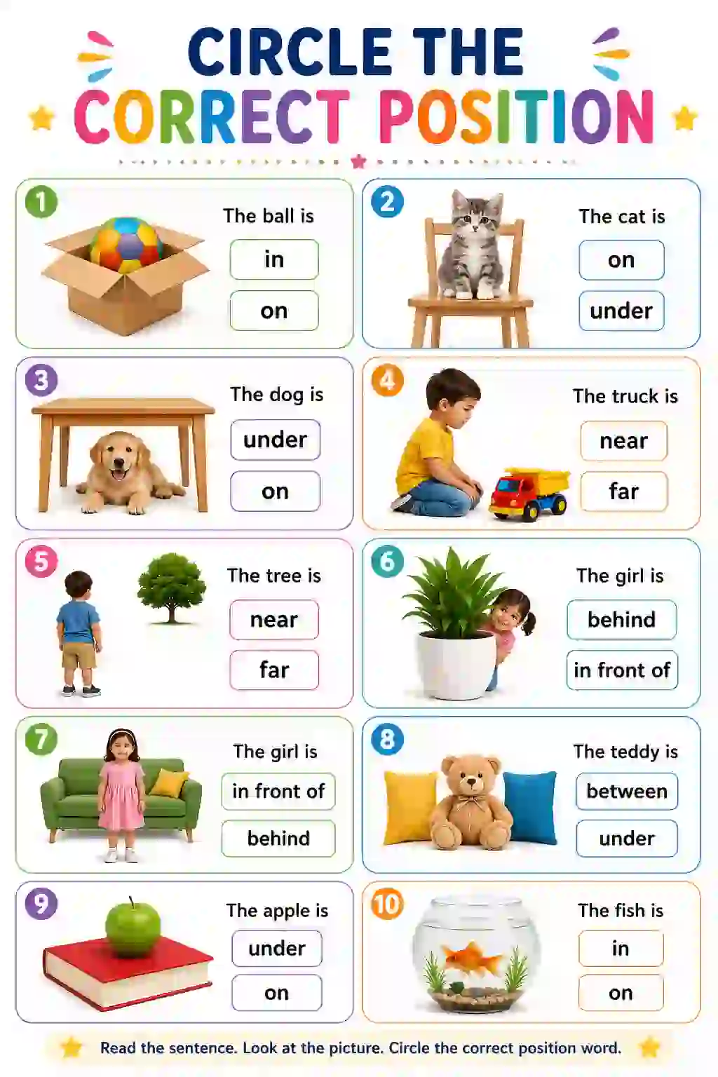 Circle the Correct Position Worksheet (Nursery)
