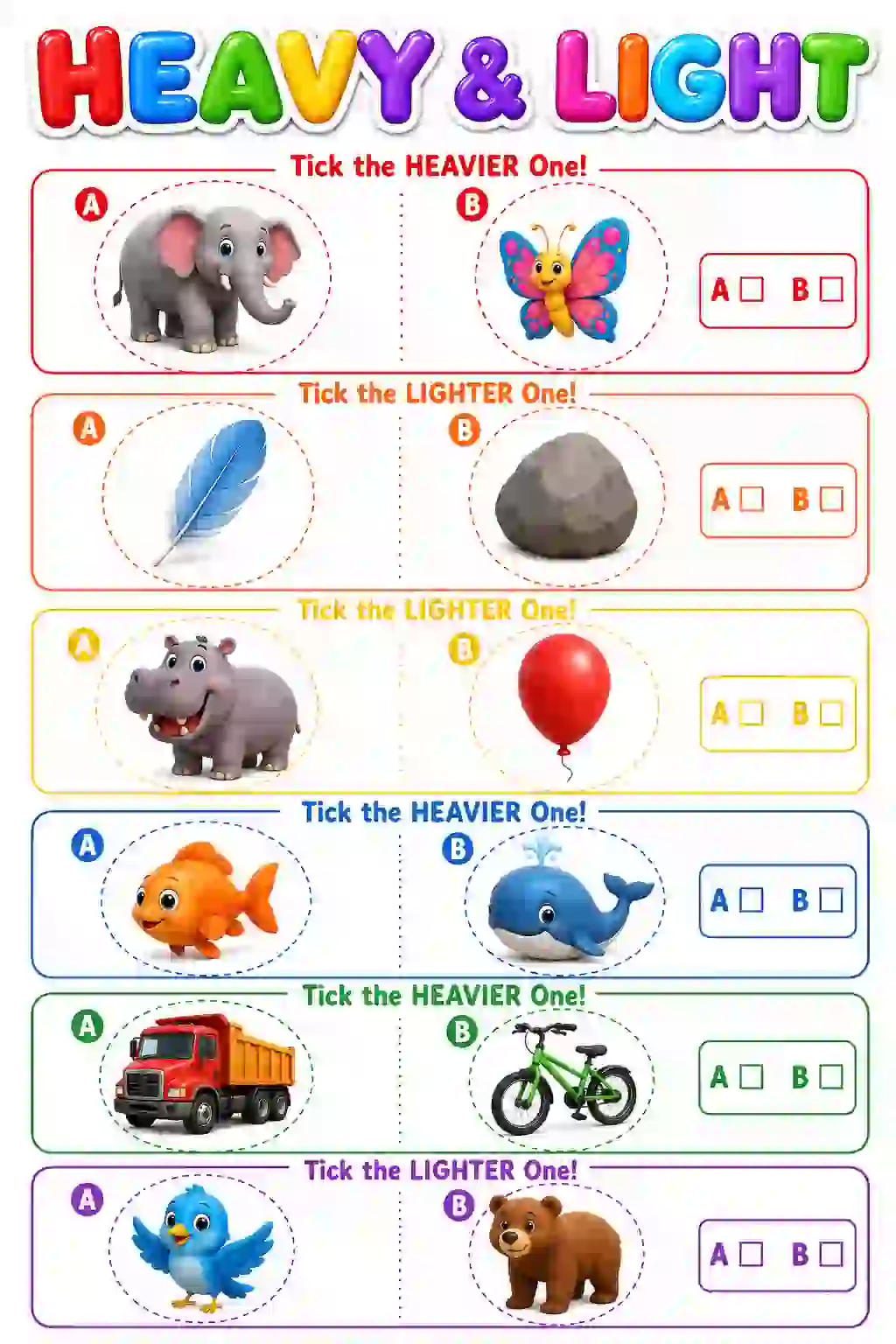 Heavy and Light Worksheet