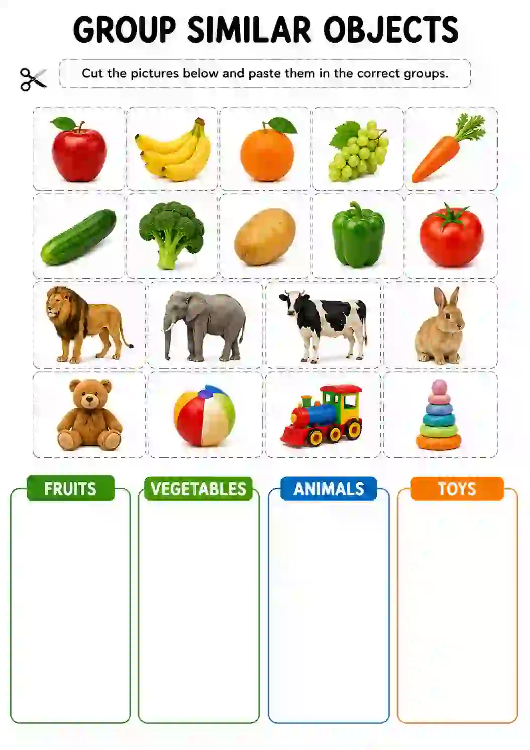Group Similar Objects Worksheet (LKG)
