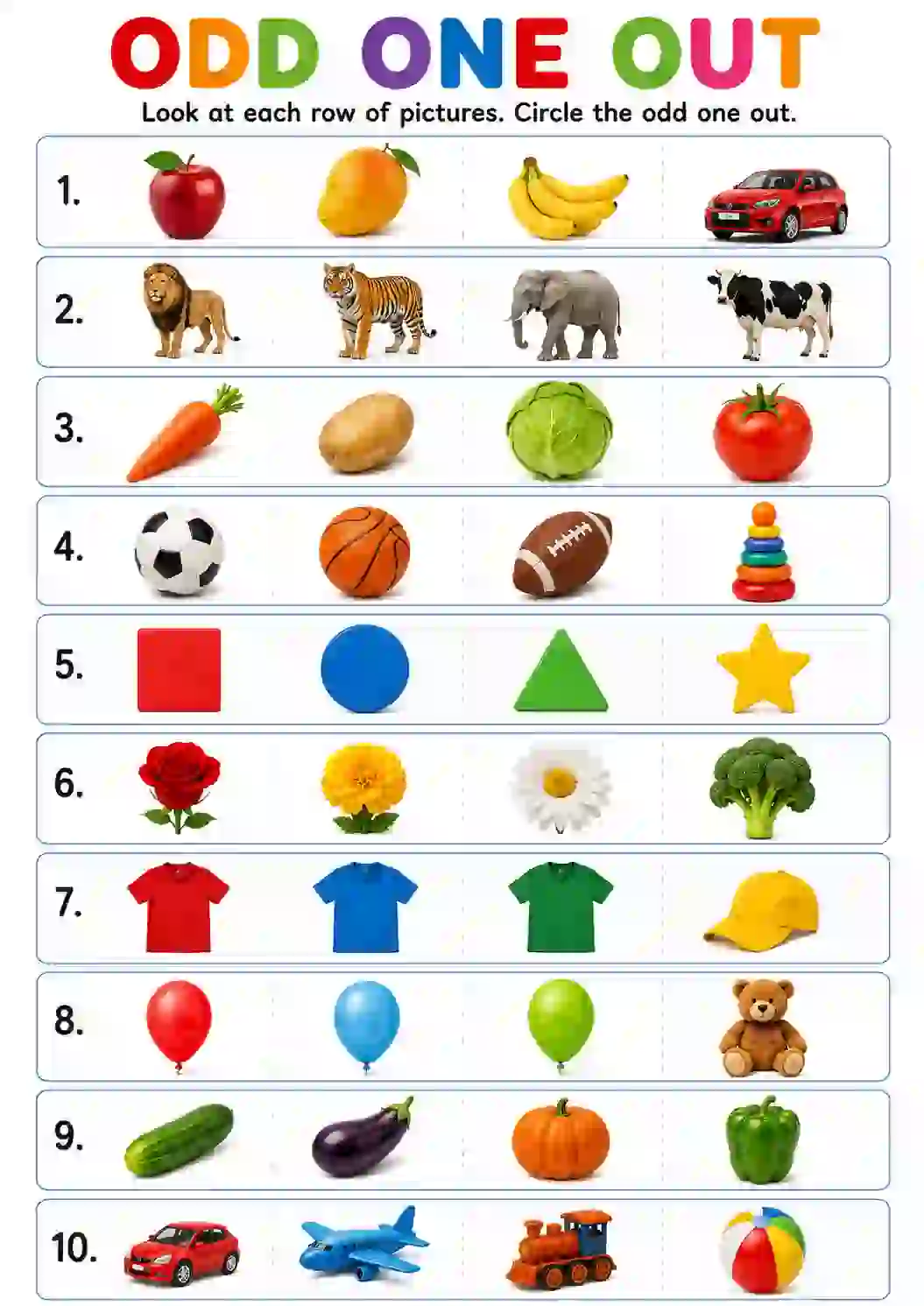 Odd One Out Worksheet (LKG)