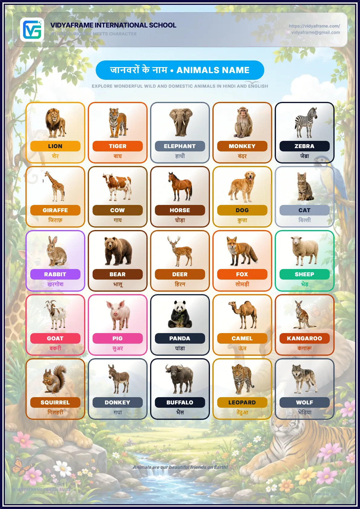 Interactive Animals Chart Builder (जानवरों के नाम)